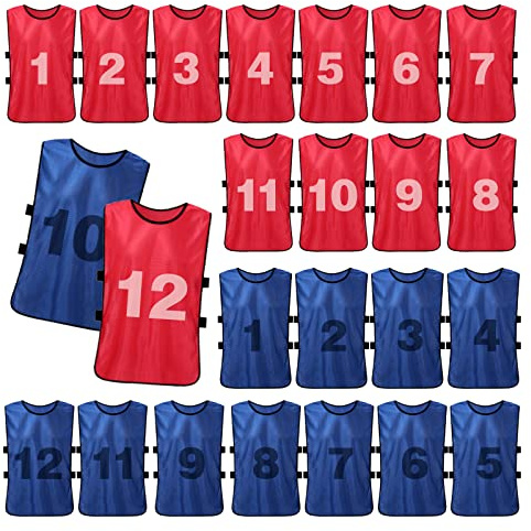 Merkaunis 24 Pack Scrimmage Team Soccer Pinnies Vests Jerseys with Belt, Basketball Football Practice Jerseys for Men, Team Training Practice Vests Pinnies for Sports Youth and Adult