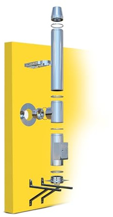 Conduit de cheminée en inox Oskar Ø 150mm I Kit complet pour cheminée et poêle á bois I Longueur 4,2 m I 25 mm d’isolation I 0,5 mm d’épaisseur I Conduit double paroi I Distance mural 50 mm