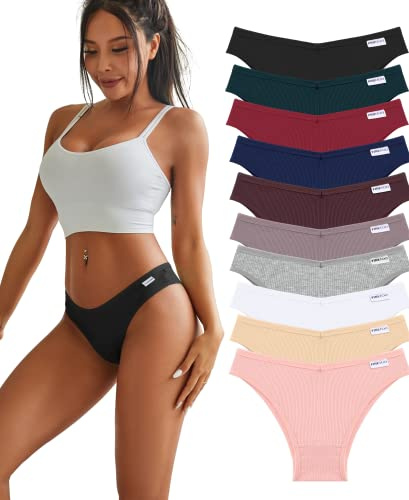 FINETOO Confezione da 10 Mutandine da Donna in Cotone Elasticizzato Sexy Bikini a Vita Bassa Hipster da Donna in Morbida Vita a V Cheeky S-XL, Multicolore H, Medium