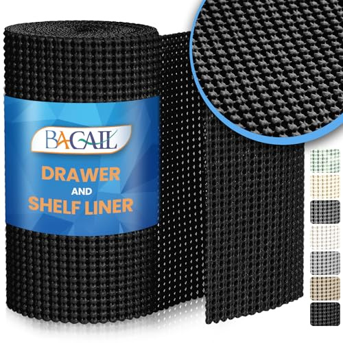 BAGAIL Drawer and Shelf Liner, Non Slip Cabinet Liner, 12 x10', Black