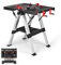 TANGZON Folding Workbench, Height Adjustable Flip-Top Work Bench Tool Stand Saw Horse Workstation with Clamping System, Portable Heavy Duty Work Table Miter Saw Stand, 82x63x56/82cm (Black+Red)