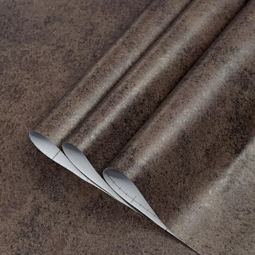 TOTIO Antique Bronze Gold Concrete Texture Wallpaper Dark Brown Contact Paper Metallic Industrial Style Wall Paper 16x78inch Bubble-Free Design Matte Thickened Waterproof Self-Adhesive Wall Sticker