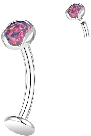 ZS ASTM F136 Anillo para Ombligo de Titanio, Joyería para Ombligo con Piedras de Ópalo 14G, Barra Larga para Ombligo con Rosca Interna 6/8/10/12/14MM, Perno de Barra para Ombligo con Parte Trasera