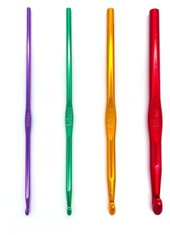 Häkelnadeln Set 4 Stück Aluminium Häkelnadeln Ergonomischer Griff Häkeln Multicolor Häkelnadeln set für Anfänger Oder Profis (4 Stück)