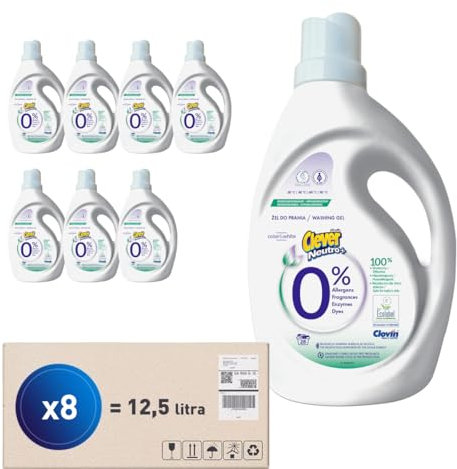 Gel detergente neutro biodegradabile (26 Lavaggi) CLEVER NEUTRO + COLOR&WHITE Detergente ipoallergenico 1,56 l multipack 8 pezzi