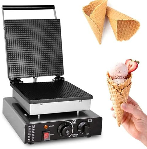 Máquina for hacer conos de waffle comercial, máquina eléctrica for hacer waffles de helado de 1750 W, máquina for hornear waffles antiadherentes de acero inoxidable, máquina for hornear rollitos de(Sq