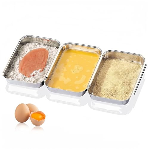 Panierschalen Set 3-Teilig, Panier-Set Aus Edelstahl 3-Teilig, 21,8 x 15,5 x 3,1 CM Schale Zum Panieren, Edelstahl Schalen Rechteckig, 3-Teiliges Panierschalen Set, Für Fleisch, Gemüse, Fischkoteletts