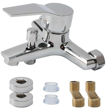 Gevvnss Grifo Para Baño y Ducha,Mezclador Monomando para Bañera,Montaje en Pared y Salida Inferior,Distancia del Agujero Central es de 15 cm,G1/2,Montaje en Pared y Salida Inferior,Cromo,Latón