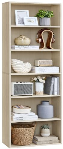 VASAGLE Custos Kollektion - Bücherregal, 6-stöckiges Regal, offenes Aufbewahrungsregal, Standregal, 24 x 60 x 178,5 cm, für Wohnzimmer, Homeoffice, Esszimmer, naturbeige LBC169L01