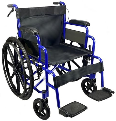 Lightweight Folding Wheelchair Self Propelled Large Mag Wheels Transit Attendant Brake Mobility Aid from FreeToBe (Blue)