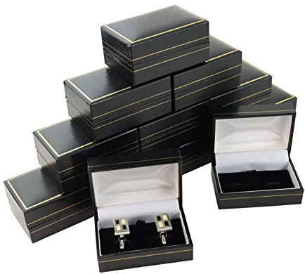 Klassisk svart konstläder guld trim box samling örhänge ring armband halsband klocka presentation detaljhandel smycken förvaring (10, manschettknappslåda)