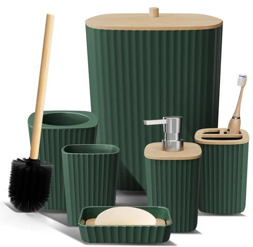 Clara Clark Hunter Ensemble d'accessoires de Salle de Bain 6 pièces avec Brosse WC, Poubelle et Distributeur de Savon Vert