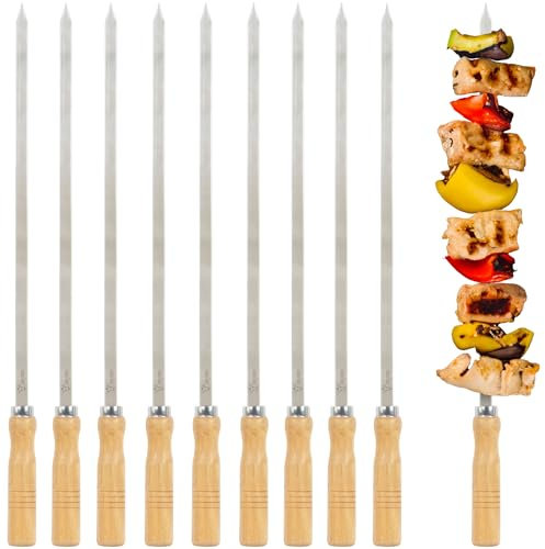 BBQ-Toro Spiedini per barbecue in acciaio inox con manico in legno (10 pezzi) | 50 cm | spiedi per shish kewers | Mangal shish kebab, girarrosto | accessori per barbecue, spiedini di carne