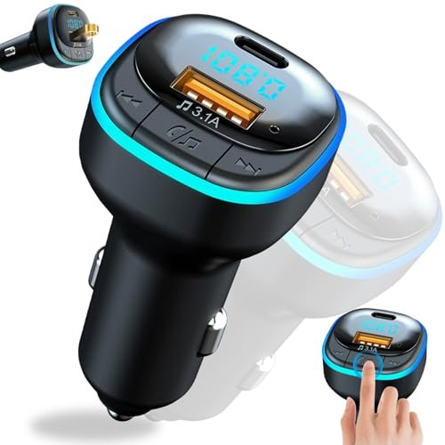 Benaton FM Transmitter Auto Bluetooth 5.0, Bluetooth-Adapter Für autoradio 2 USB-Anschlüsse(5V3.1A),Bluetooth-Adapter für das Auto Mit Telefonanruf-Funktion, Bluetooth Adapter Auto Musik mit LED-Licht