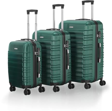 Juskys® Hartschale Kofferset Reisekoffer 3 teilig - Zahlenschloss, geräuscharme 360° Rollen groß, Teleskopgriff, leicht - Koffer in Dunkelgrün