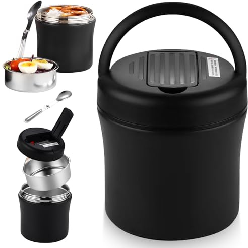 BAIFULAI Récipient isotherme pour aliments - 1,2 l - En acier inoxydable - Avec cuillère - Bol isotherme avec couvercle - Boîte à déjeuner isotherme pour aliments chauds et froids - Récipient pour