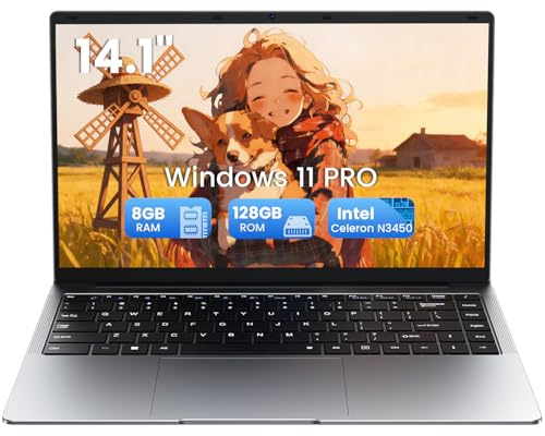 Kayoote 2026 Laptop da 14,1 Pollici, Computer portatile, Portatile 8 GB RAM 128 GB SSD, Celeron N3450, Display HD Notebook Laptop, 180°Chiusura Aperta, 4000 mAh, WiFi5, Supports TF Cards
