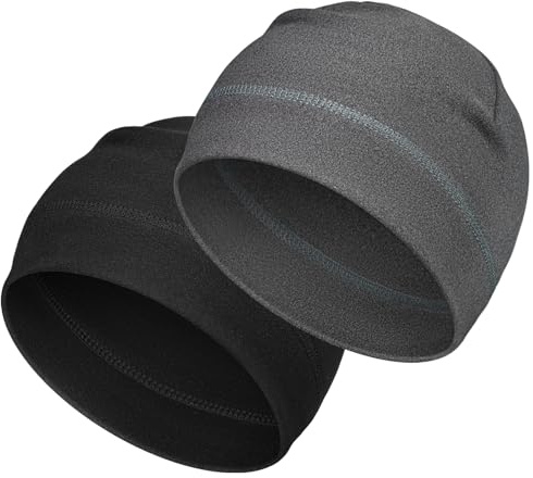 Kavya Fahrradmütze unter Helm - Laufmütze Herren Damen Beanie Mütze Sportmütze Funktionsmütze, Winddichte Warme Fleece Dünne Leichte für Winter Outdoor Laufen Ski Klettern Wanderen, 2er Pack（schwarz）