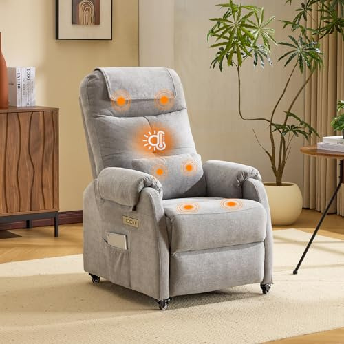 Bonnlo Sillón de relax, sillón de televisión, sillón de masaje eléctrico con función reclinable, sillón de TV, masaje de 2 puntos y función de calor, puertos USB-C y USB-A, 1 bolsillo lateral (tela de
