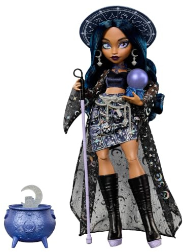 Monster High Moonspell Magic-docka, Claire de Luna | Spåkvinna i blå kläder med kittelöverraskning och tillbehör som kristallkula, hatt och trollbok, JMB89