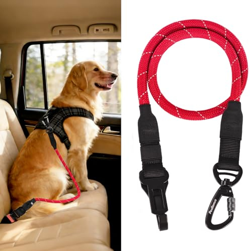 PetBonus Ceinture Chien Voiture, Harnais Voiture Corde résistante pour Animal Domestique, Ceinture de sécurité pour Chien, Indéchirable, Nylon pour Toutes Tailles (Rouge)