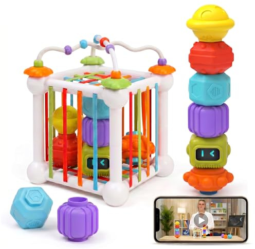 EUBRA® Oficial Montessori Cubo Sensorial con Acompañamiento Profesora Española para Bebé 18 a 36 Meses Juguete Educativo Progresivo | Motricidad Fina Habilidades Motoras Regalo Niño Niña 2 3 Años
