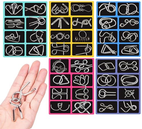 Rommpecabezas Metálico - Rompecabezzas Metálico 40 Piezas, Anillos Encastre Cerebro, Almacenamiento + Guías, Acero Carbono Niquelado - para Test Lógica & Familia