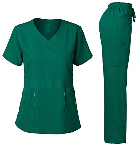 Dagacci Medical Uniform® Scrubs for Women Set – Natural Stretch Ultra Soft V-Neck Top and Pants Sets for Women - 9 Pocket Hunter Green XL