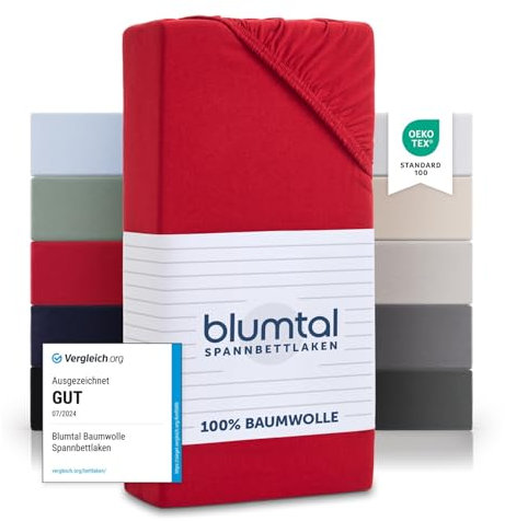 Blumtal® Baumwolle Spannbettlaken für Topper 90x200 cm Basics Jersey - Bettlaken 90x200 cm - Oeko-TEX zertifiziertes Spannbetttuch 90x200 cm - Topper Spannbettlaken 90x200cm - Betttuch - Rot