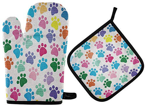 Mnsruu Gant de cuisine et manique, motif pattes de chien, résistant à la chaleur, pour la cuisine, la cuisson, le barbecue
