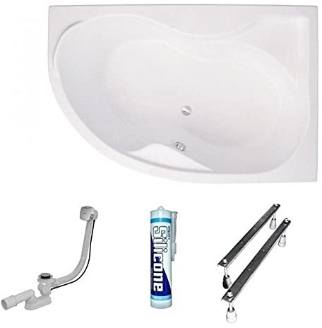 ECOLAM Baignoire d'angle acrylique Dora Polimat 170x110 cm droite, pieds, siphon, silicone.Belle forme Aspect moderne. Baignoire acrylique blanc