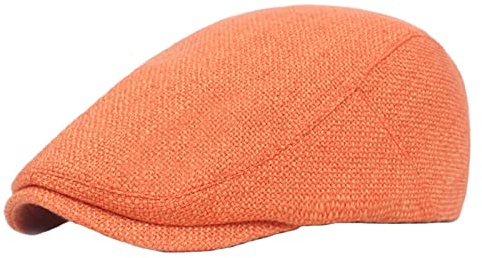 Lifup Hombre Boina Algodón Lino Gorras Plana Vintage Sombreros Newsboy Ligero Respirable Naranja