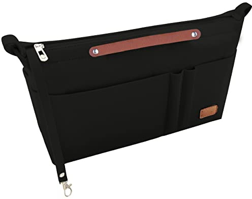 Soyizom Insert Organiser Handbags Insert, Felt Purse Organiser with Zipper and Keychain Fits for Neverfull Speedy Alma ONTHEGO Book Tote and More (Black,Medium)