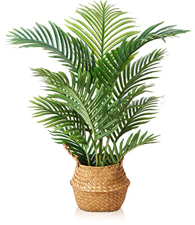 LOMANTO Fake Majesty Palm Plant 3Ft Artificial Plants for Home Decor Indoor Small Faux Trees in Pot Fake Tropical Plants for Housewarming Gift 1Pack