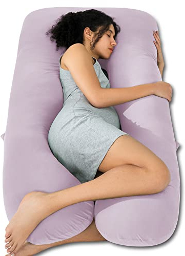 QUEEN ROSE Cooling Pregnancy Pillows, U Shaped Full Body Maternity Pillow for Pregnant Support, Rayon Derived from Bamboo, Buttery Soft, Super Breathable for Hot Sleeper, Purple