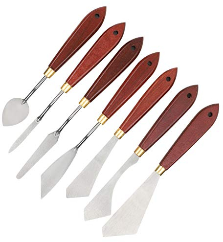 7pcs Couteau à Palette Spatule en Acier Inoxydable Couteau à Palette pour Gesso, Peinture, Pâte à Modeler et Gels de Texture pour Diverses Peintures avec des Effets de Peinture Riches
