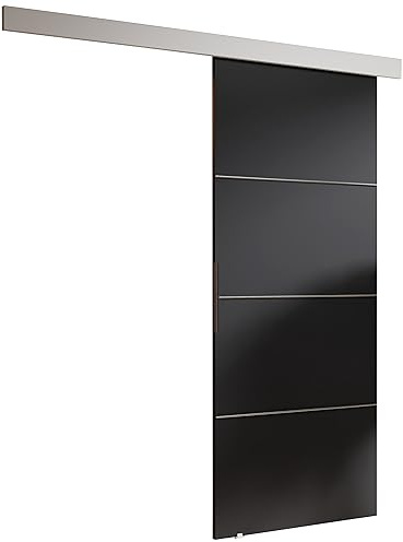 KIER FURNITURE Schiebetür Komplettset - MALIBU - Tür mit Laufschiene - Schiebetürsystem - Raumspartür - Innentüren - Schiebetür - Graphit 96 x 205 x 1,6 cm