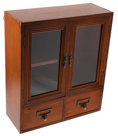 WHAMVOX Holzschrank Retro Wandschrank Schmal Aus Holz Kleiner Aufsatzschrank Vintage Wandmöbel Niedriger Schrank Mit Doppeltüren Für Küche Oder Bad