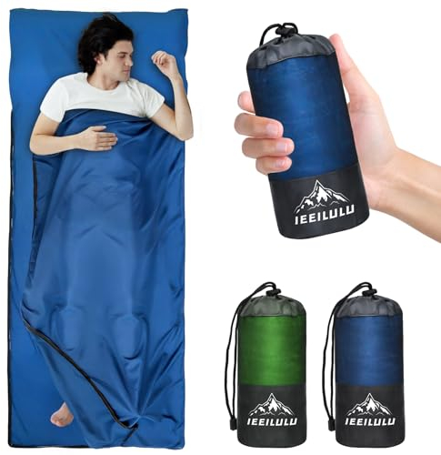 IEEILULU Hüttenschlafsack Baumwolle, Reiseschlafsack Ultraleicht, Schlafsack mit Zwei Wege Reißverschluss Handytasche, Kleines Packmaß, Ideal für Erwachsene Camping Rucksackreise Hotel, 220 x 90 cm