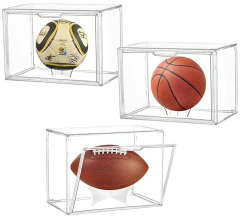 AAABOX Acrílico Vitrina Expositora Balon de Futbol Transparente Apilable con Soporte,40x25x30cm Grande Cajas de Exhibición con Puerta para Baloncesto Voleibol Juguetes,Autoensamblada