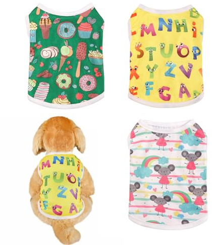 3 Camisas para Perros Pequeños y Gatos Transpirable Camiseta de Tirantes para Verano (Verde, L)