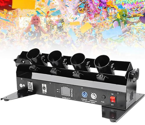 Hydravex Máquina lanzadora de Disparos de máquina de Confeti de 4 Cabezales, cañón de Confeti eléctrico Profesional DMX512 y Control Remoto, para Eventos Especiales, Fiestas, Clubes, conciertos
