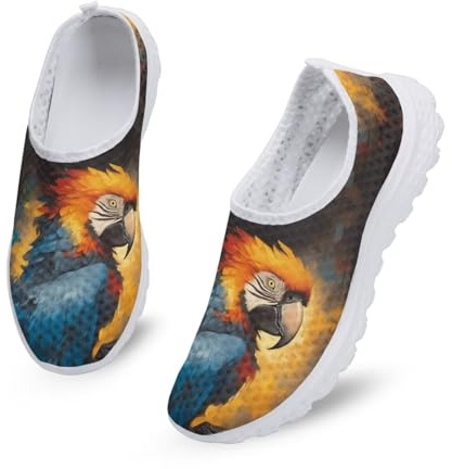 Kuiaobaty Women's Painting Parrot Slip-on Trainers Vintage Paint Birds Casual Low-Top Sneakers, Colorful Flat Walking Shoes for Travel