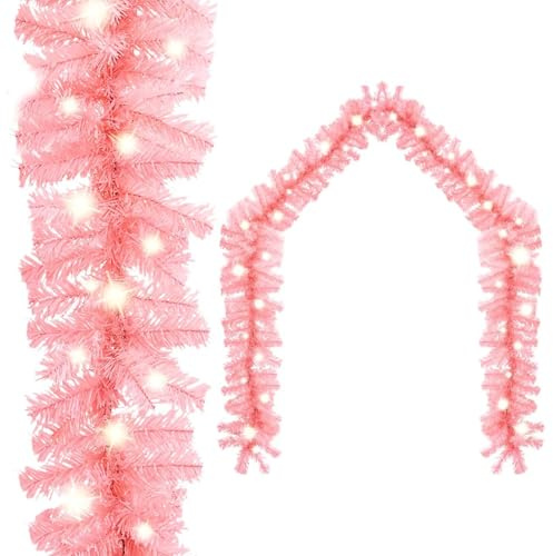 Sufrk julgirlang med LED-lampor 5 m rosa, julgirlang med LED-lampor, konstgjord julkrans ytterdörr hängande girlang för eldstäder trappor heminredning juldekoration dekoration