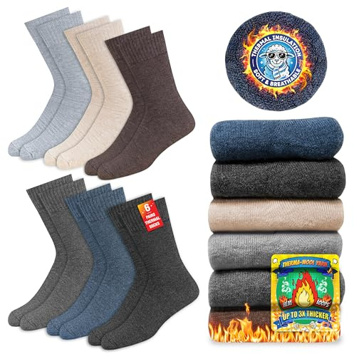 SOXCO Chaussettes Chaudes pour Hommes et Femmes - Chaussettes d’Hiver Thermiques, Lot de 6 Paires, 43-46