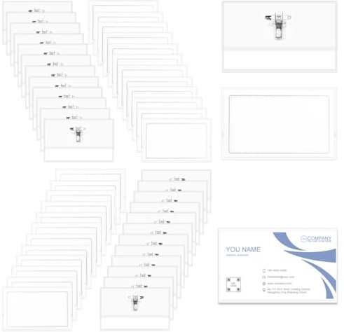50 Pièces Porte Badge Transparent Personnalisable Horizontal avec Clip et Épingle, Badge Infirmière Nominatif - Carte d'Identité pour Bureau, École, Entreprises
