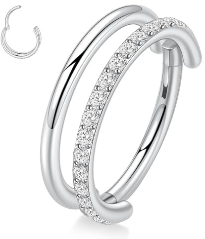 AROWRO Conch Helix Piercing Schmuck Knorpel Hoop Ohrring Septum Ring Double Nose Ring Hoop Rook Lobe Daith Tragus Piercing Schmuck 316L Chirurgenstahl 16G 8mm Silber CZ