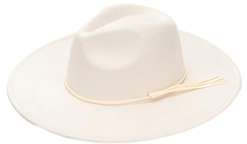 DELIMALI Unisex Big Wide Brim Fedora Hats for Women Men Western Suede Hat Large Felt Panama Hat Rancher Cap with Belt