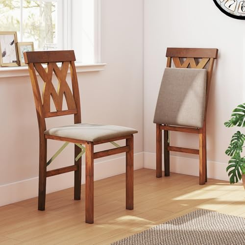 GIANTEX Juego de 2 Sillas de Comedor Plegables, Sillas de Cocina con Estructura de Madera de Caucho y Asiento Acolchado, 41x53x91cm, Carga hasta 150 kg, Ahorra Espacio (Marrón)