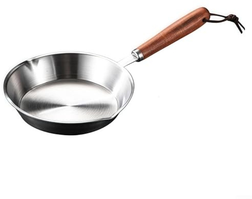 Poêle à frire en acier inoxydable, chauffage rapide, antiadhésive, poêle à œufs avec poignée en bois pour plaque à induction (12 cm)